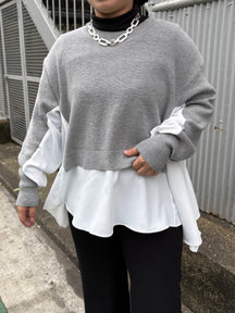 裾フレア異素材ドッキングニット