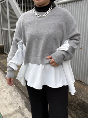 裾フレア異素材ドッキングニット