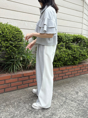 麻タッチラッフル半袖ブラウス