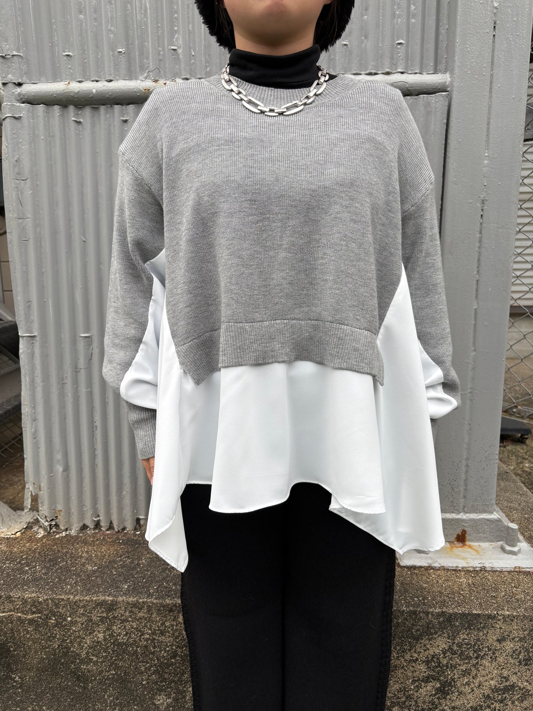 裾フレア異素材ドッキングニット