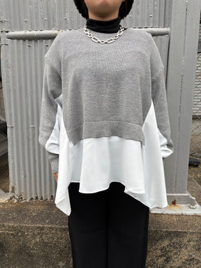 裾フレア異素材ドッキングニット