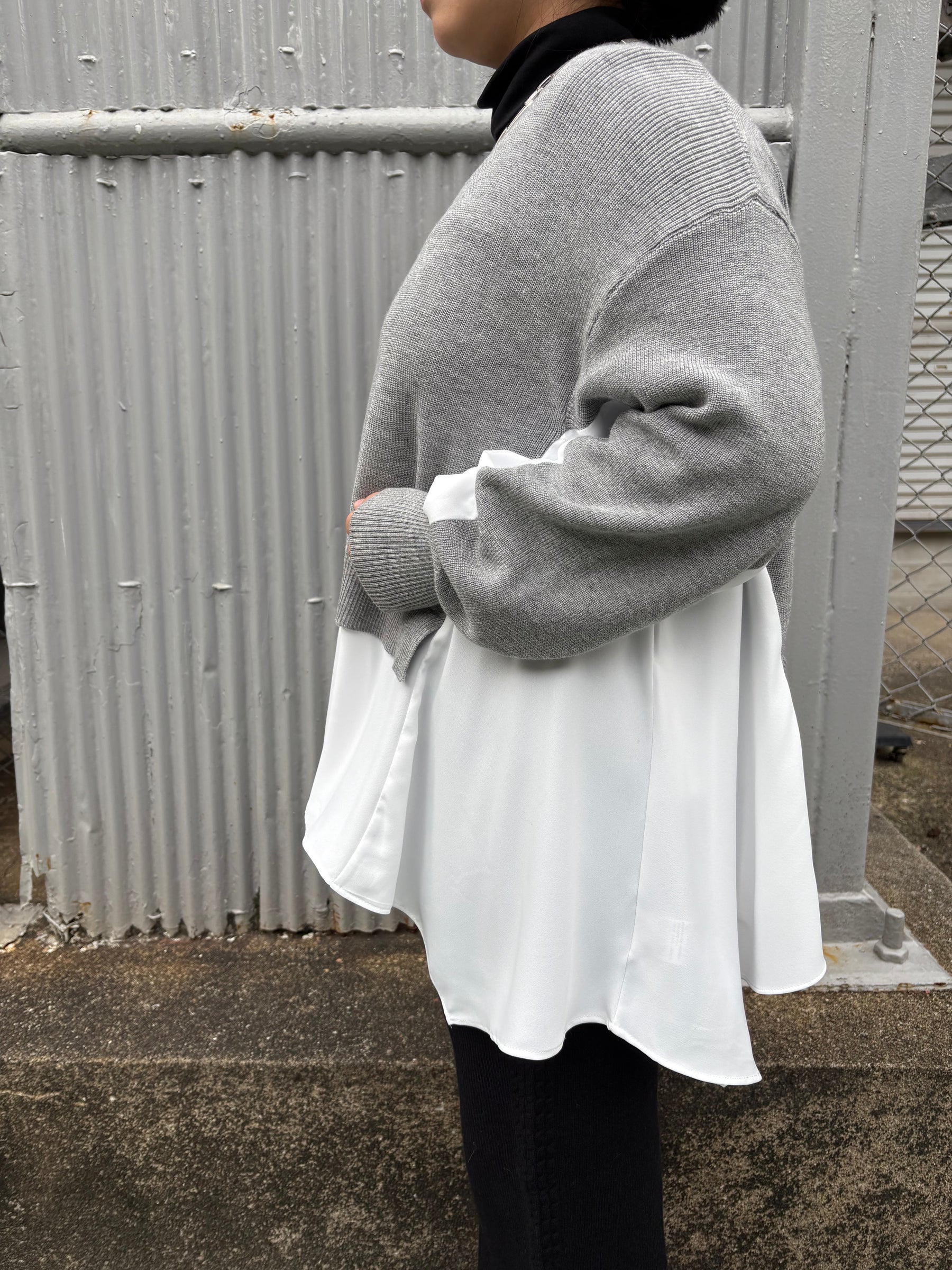 裾フレア異素材ドッキングニット