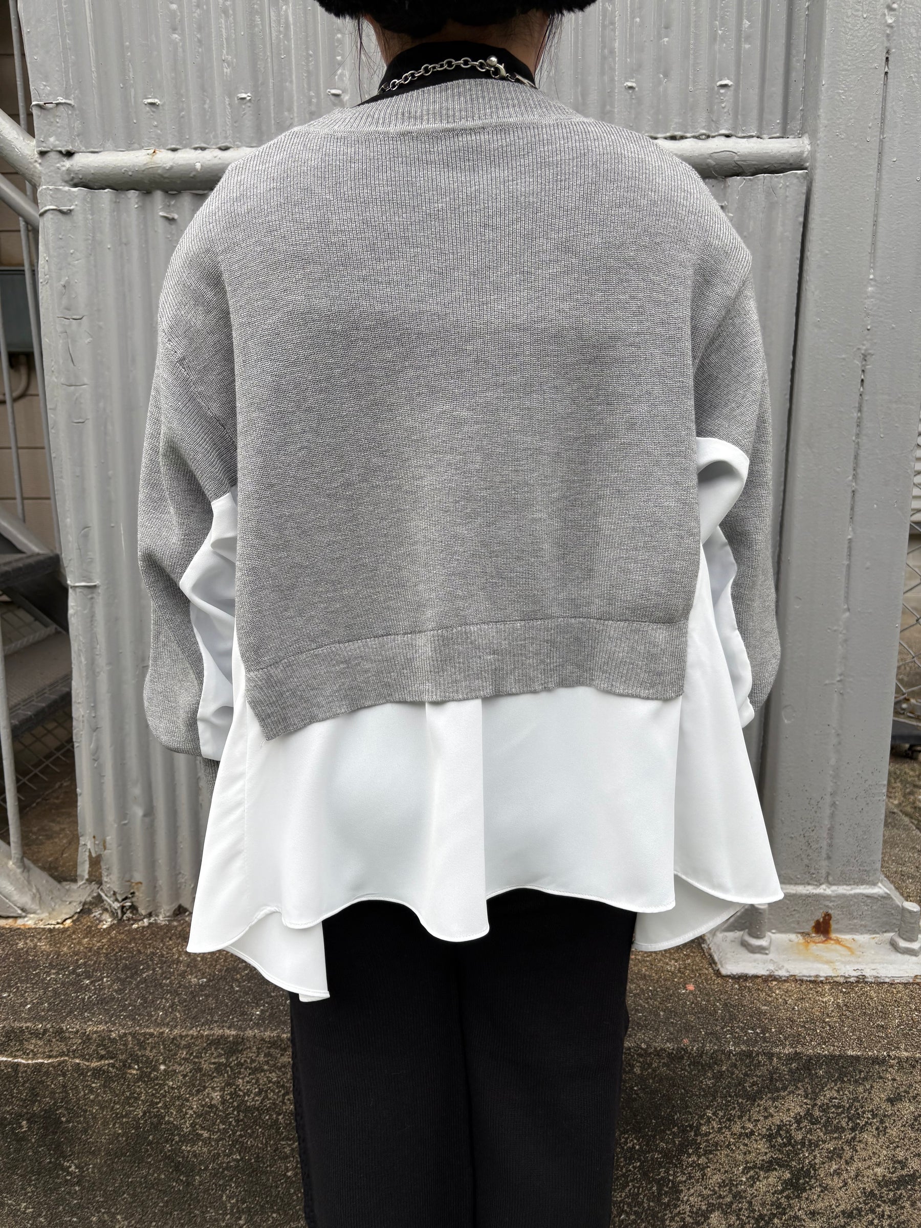 裾フレア異素材ドッキングニット