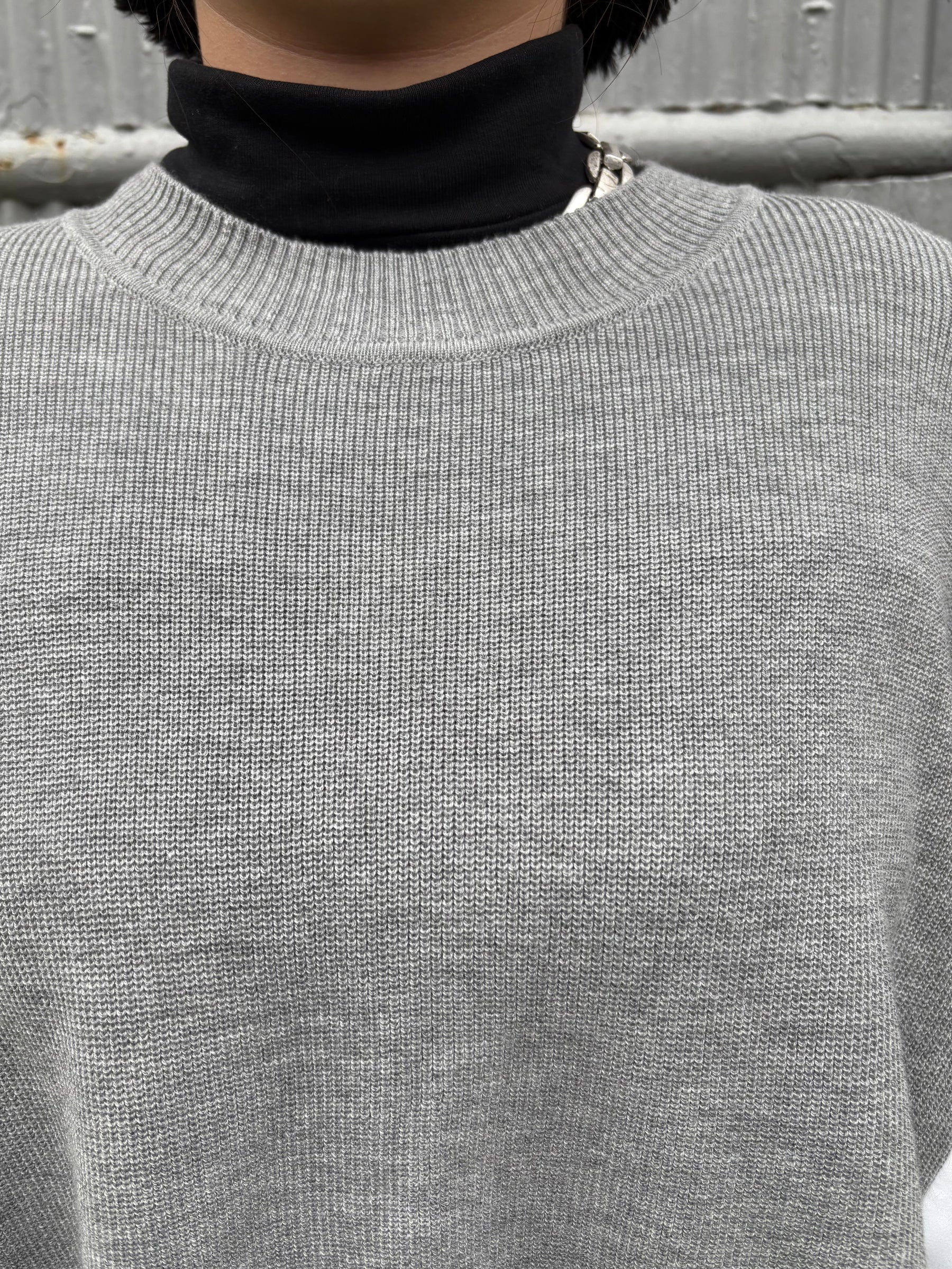 裾フレア異素材ドッキングニット