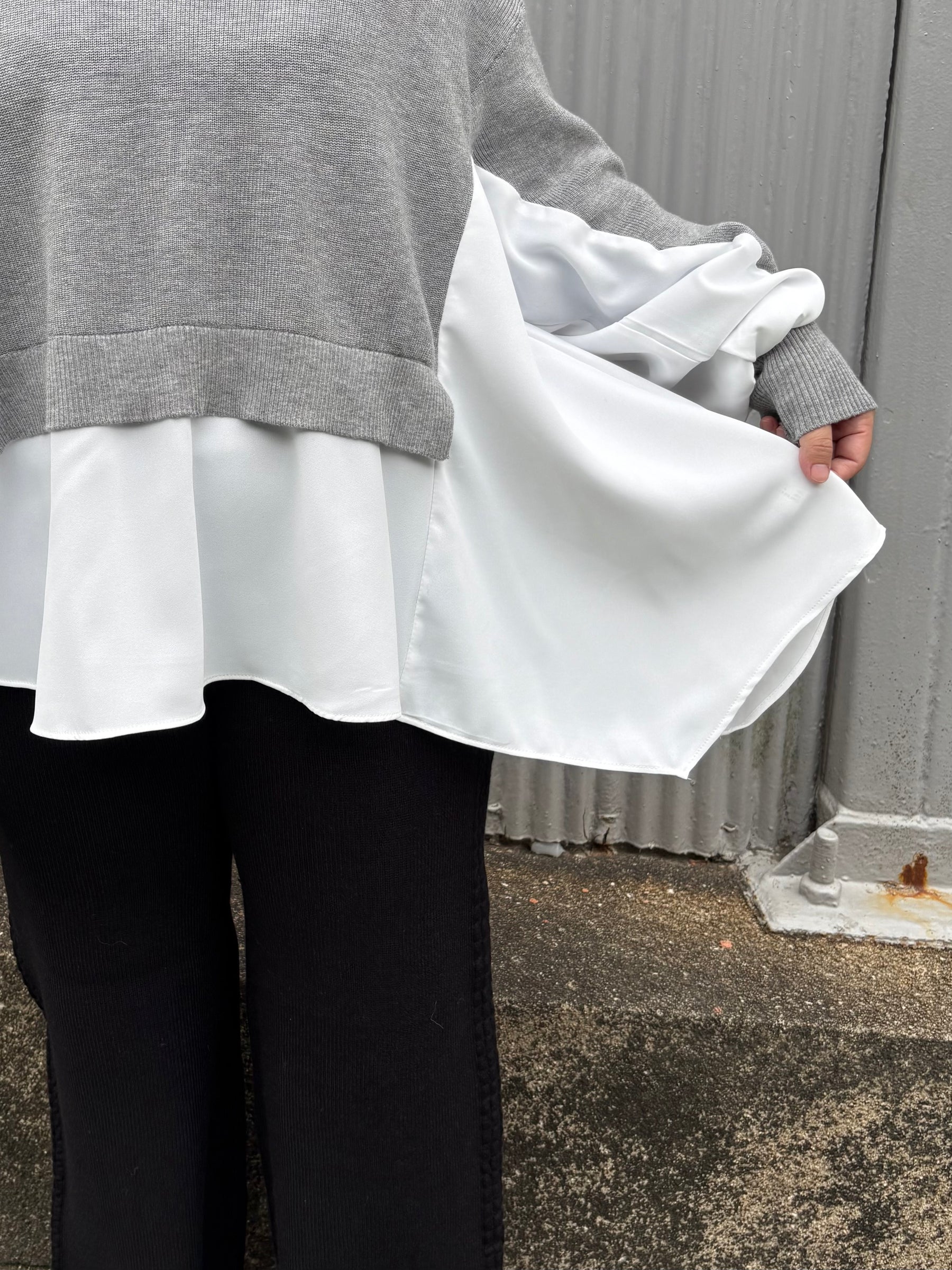 裾フレア異素材ドッキングニット