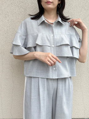 麻タッチラッフル半袖ブラウス