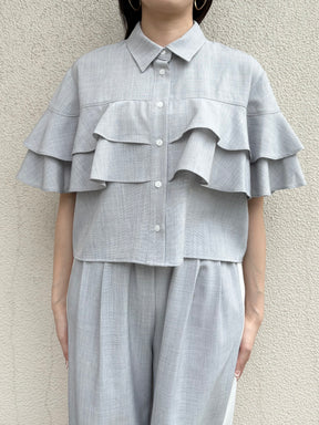 麻タッチラッフル半袖ブラウス