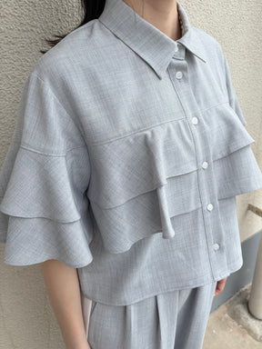 麻タッチラッフル半袖ブラウス