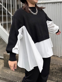 裾フレア異素材ドッキングニット