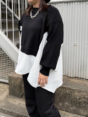 裾フレア異素材ドッキングニット