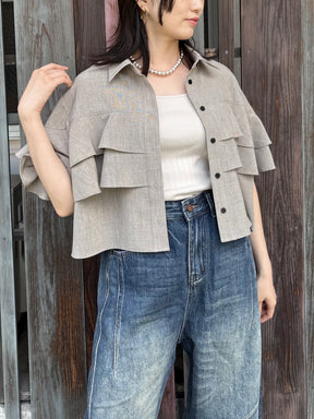麻タッチラッフル半袖ブラウス