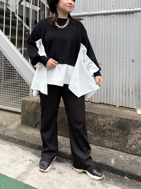 裾フレア異素材ドッキングニット