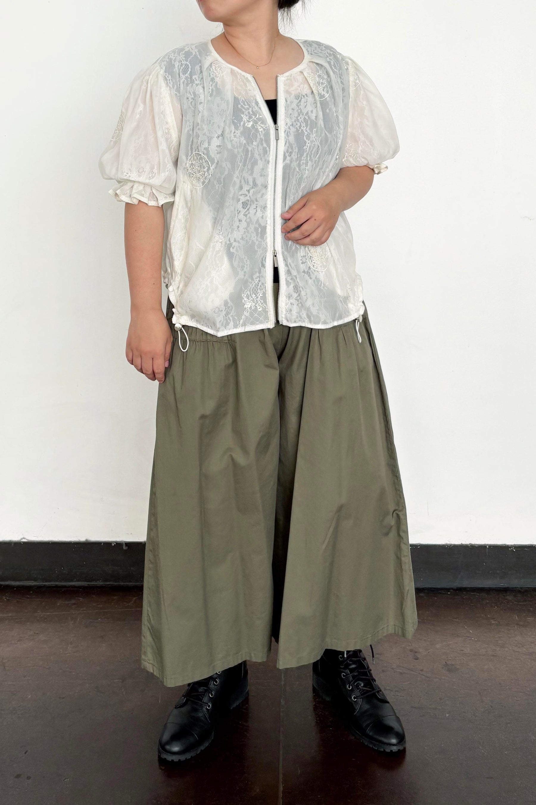 レース×シフォン半袖ブルゾン