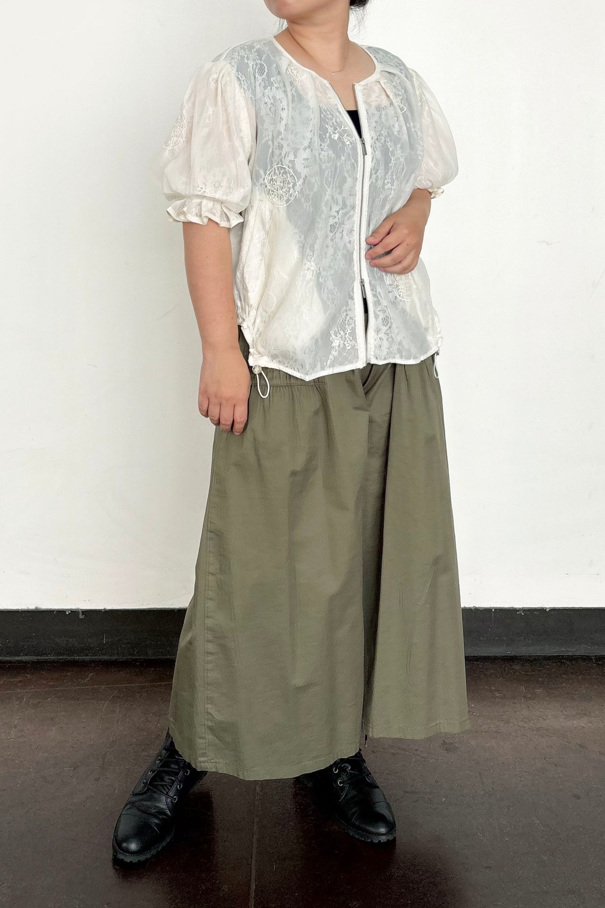 レース×シフォン半袖ブルゾン
