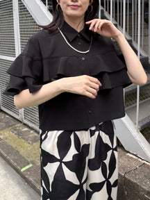麻タッチラッフル半袖ブラウス