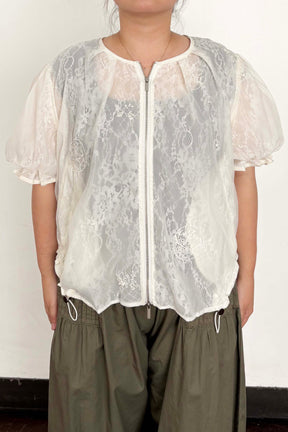 レース×シフォン半袖ブルゾン