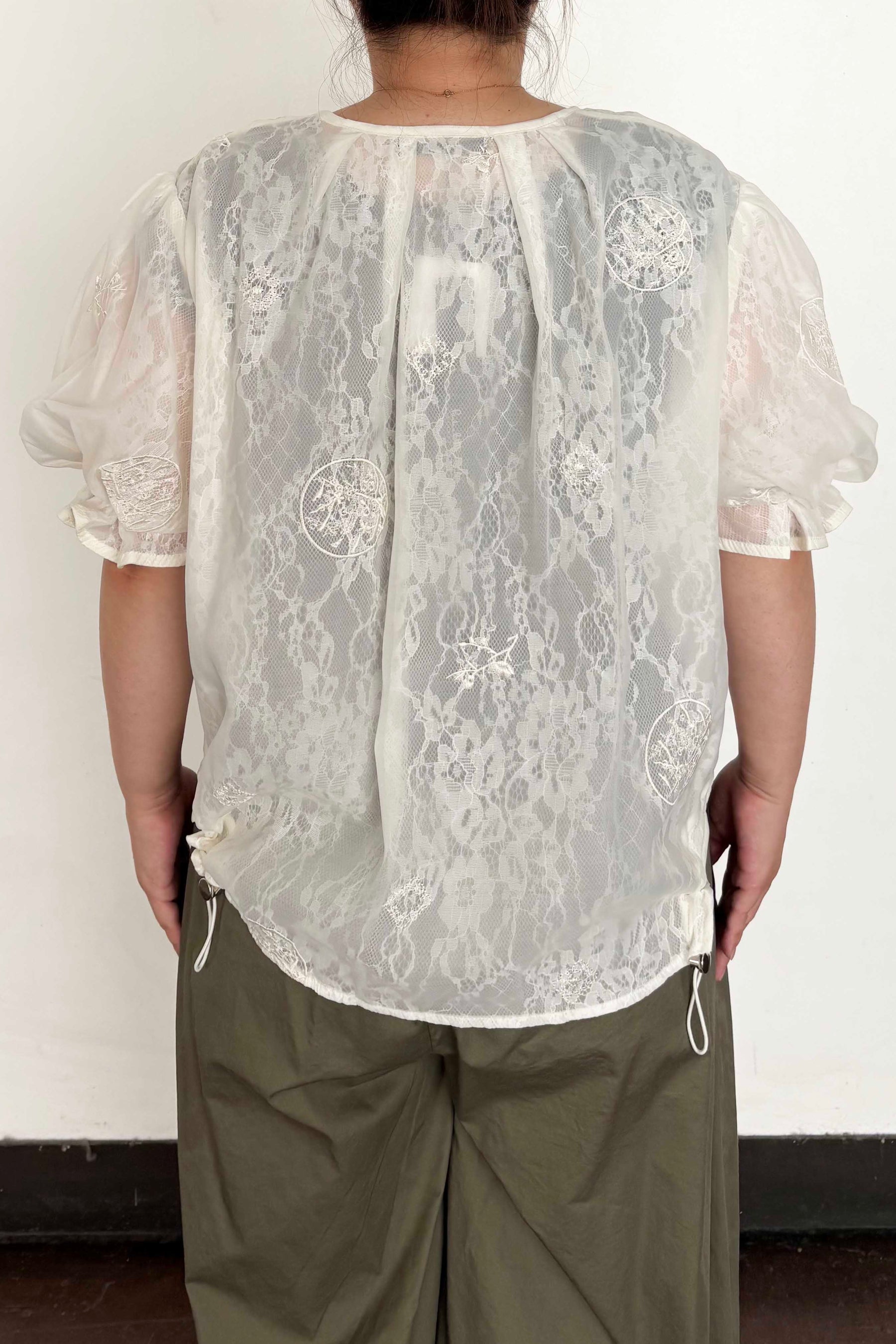 レース×シフォン半袖ブルゾン