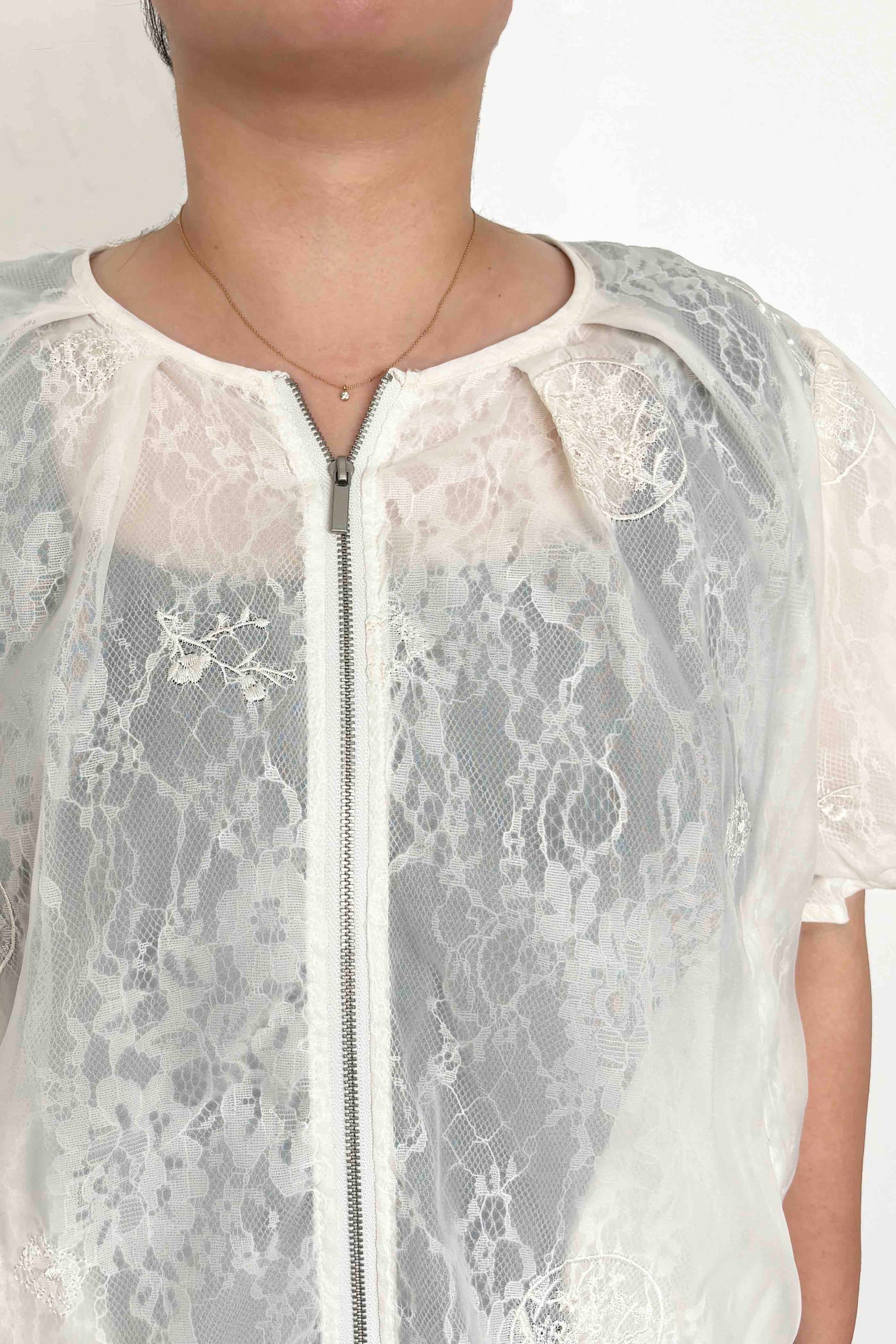レース×シフォン半袖ブルゾン