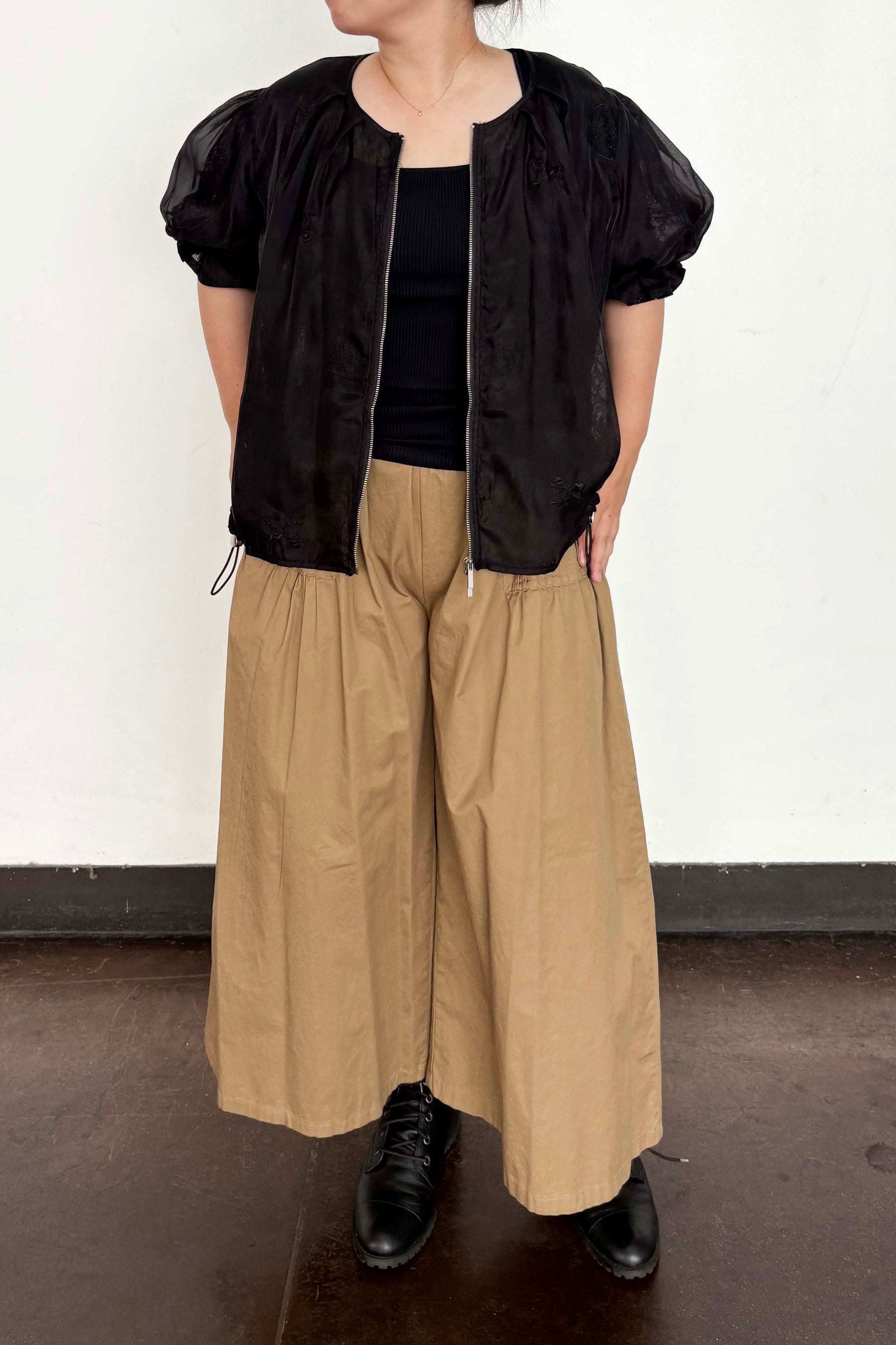 レース×シフォン半袖ブルゾン