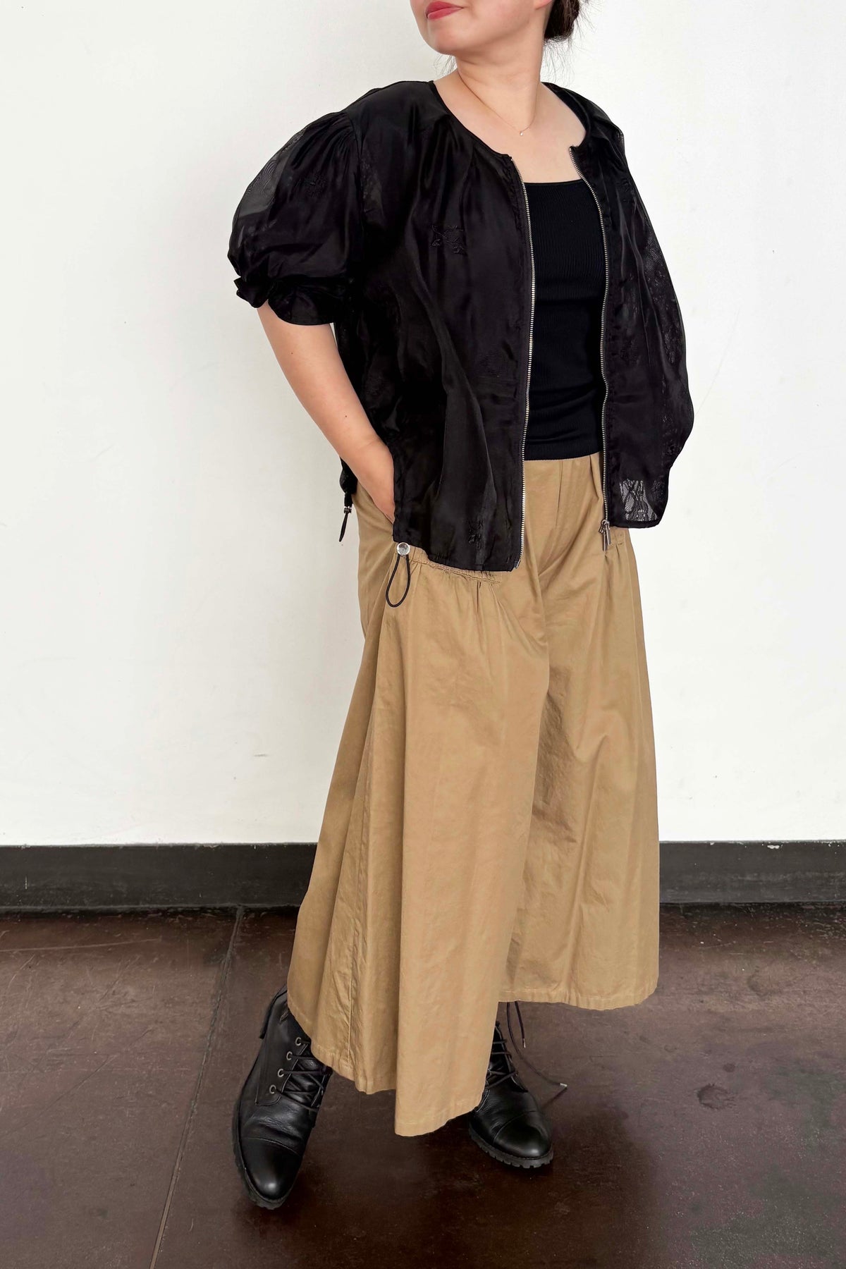 レース×シフォン半袖ブルゾン
