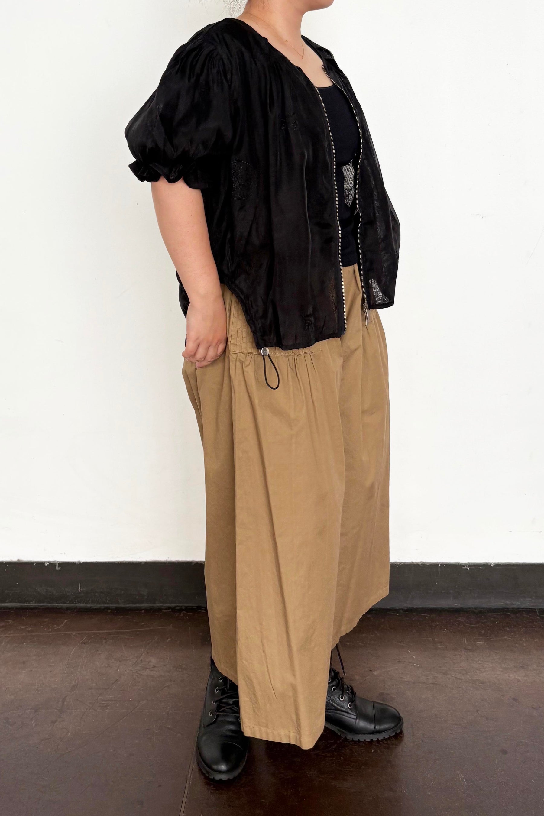 レース×シフォン半袖ブルゾン