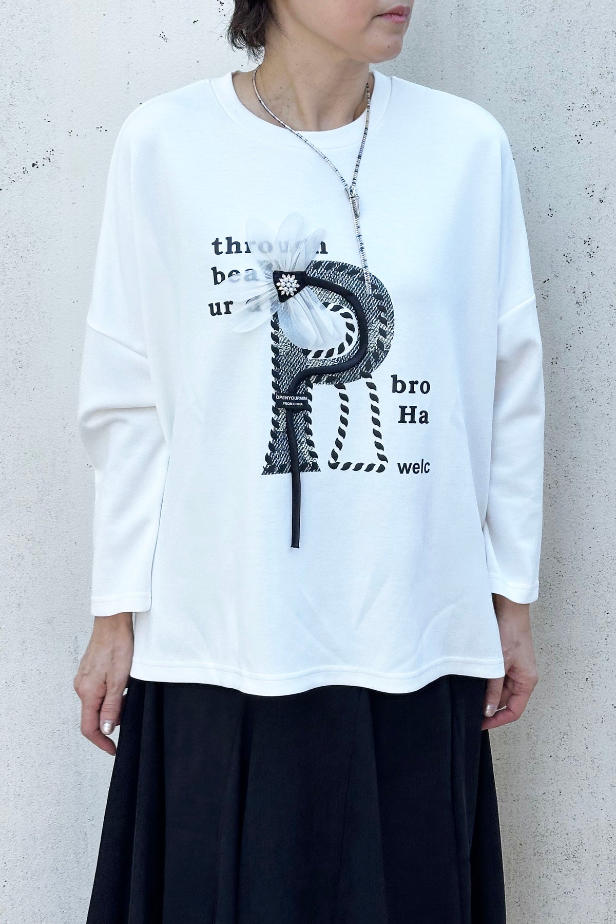 Pラインプリント長袖TOPS