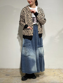 ヒョウ柄袖ラインニットパーカー