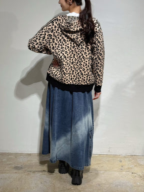 ヒョウ柄袖ラインニットパーカー