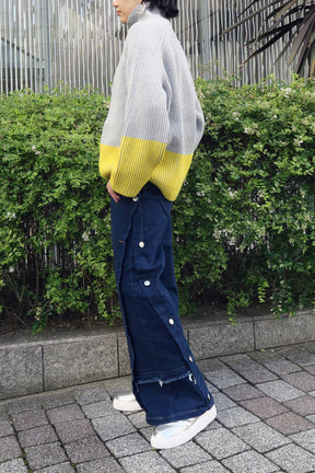 バイカラーリブニット