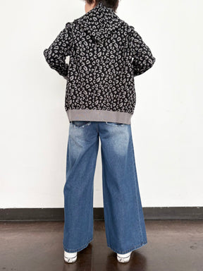 ヒョウ柄袖ラインニットパーカー