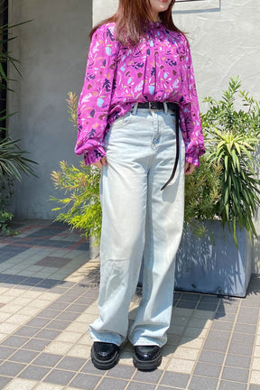 POM(ポム)羽とサボテン柄フリルブラウス SP7954　パープル