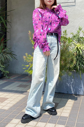 POM(ポム)羽とサボテン柄フリルブラウス SP7954　パープル