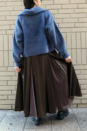 フェイクレザータックチュールロングスカート