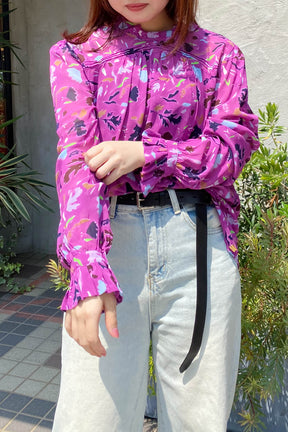 POM(ポム)羽とサボテン柄フリルブラウス SP7954　パープル