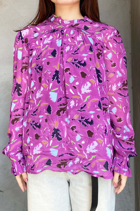 POM(ポム)羽とサボテン柄フリルブラウス SP7954　パープル