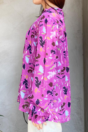 POM(ポム)羽とサボテン柄フリルブラウス SP7954　パープル