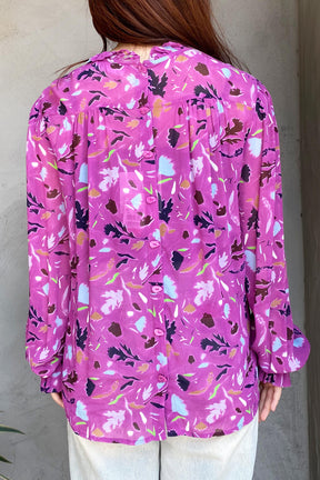 POM(ポム)羽とサボテン柄フリルブラウス SP7954　パープル