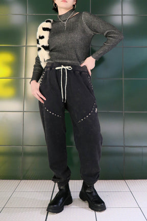 リブニットアシメスリットハイネックトップス