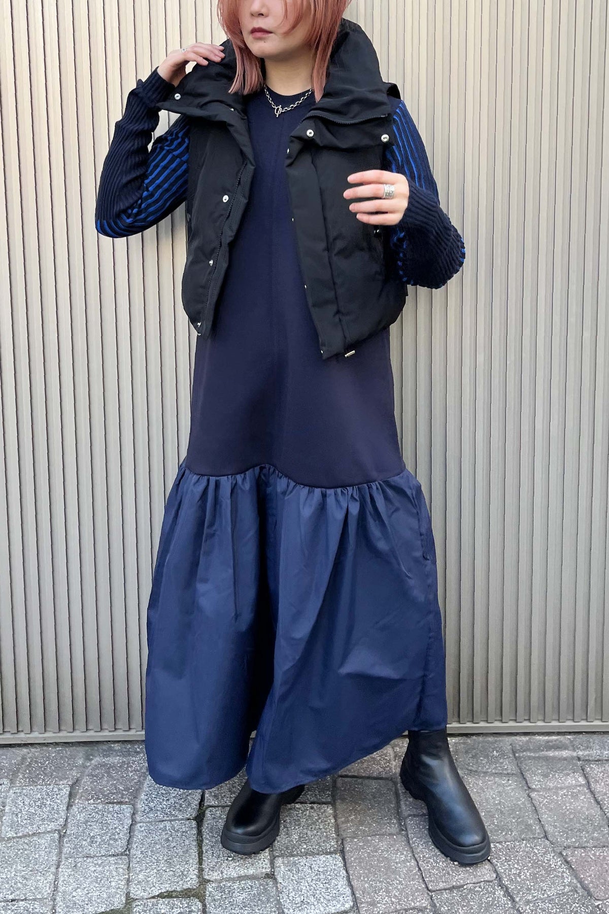 スリーブリブニットワンピース