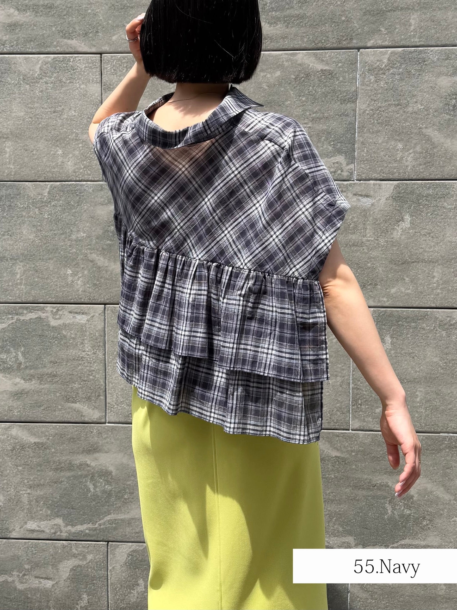 チェックフリルシャツ.