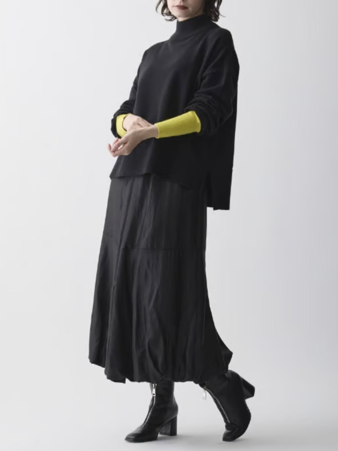 配色袖ニットプルオーバー