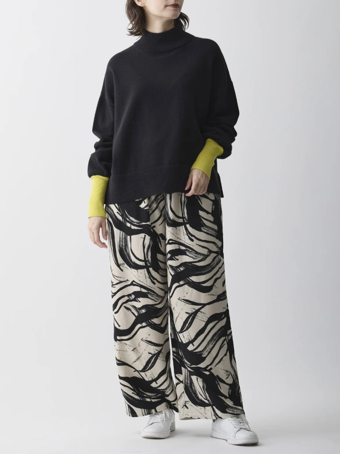 配色袖ニットプルオーバー