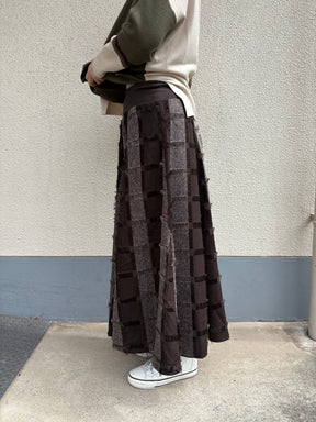 フリンジチェックロングスカート