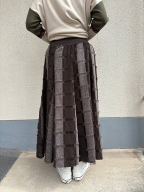 フリンジチェックロングスカート