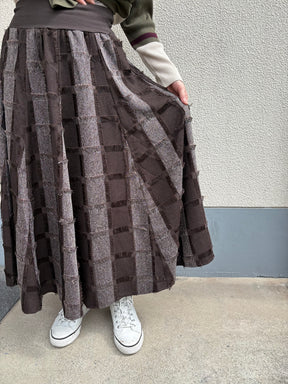 フリンジチェックロングスカート