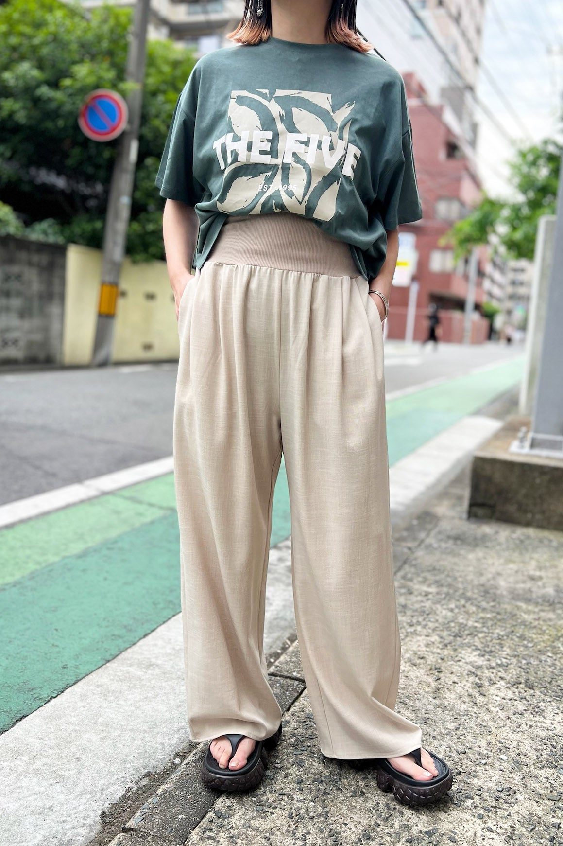 YENN(イエン) ウエストリブワイドパンツ Y252-31051　エクリュ
