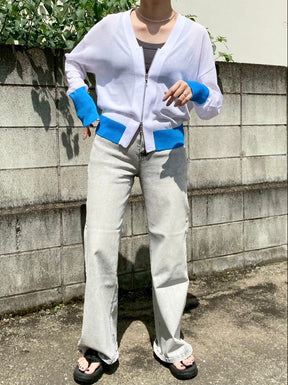 接触冷感バイカラーニットカーディガン