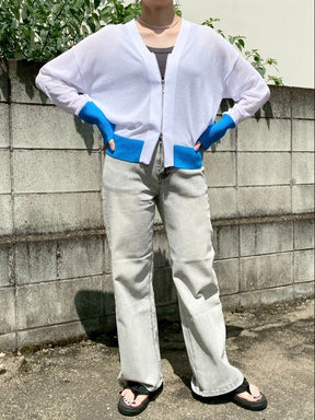 接触冷感バイカラーニットカーディガン