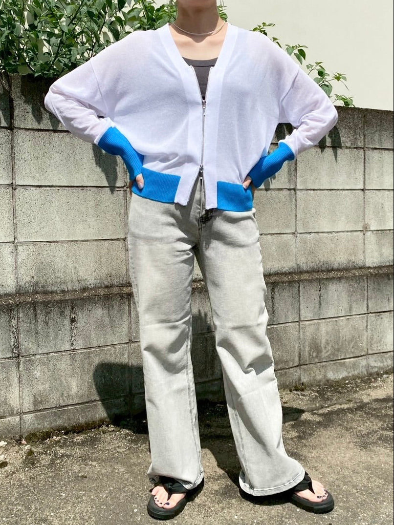 接触冷感バイカラーニットカーディガン