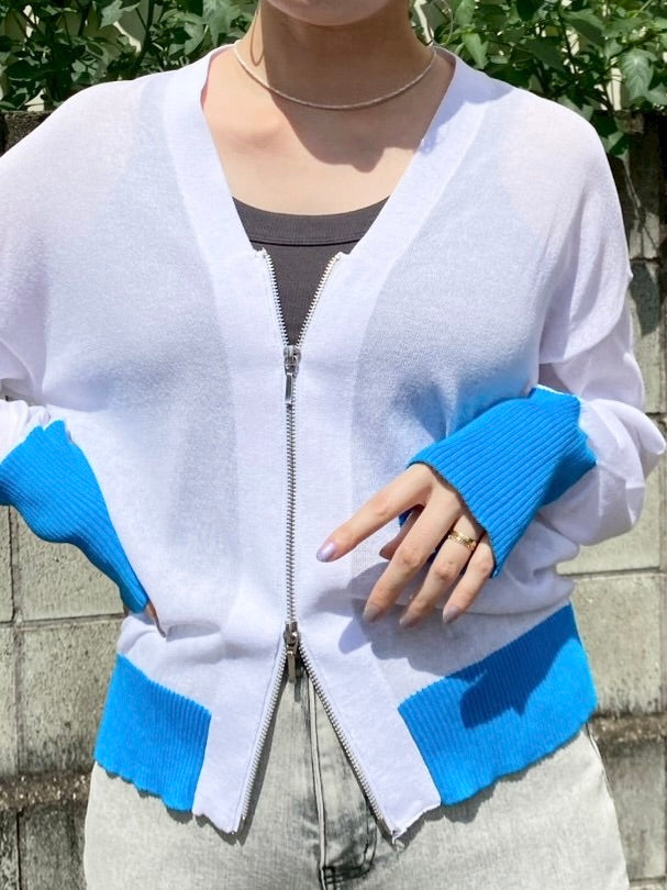 接触冷感バイカラーニットカーディガン